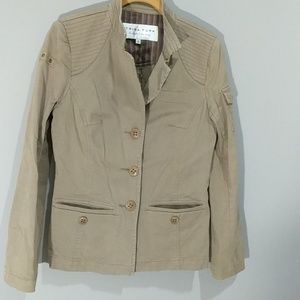 TRINA TURK Army Military Jacket Blazer Lightweight Cotton Twill Khaki Tan Size 2